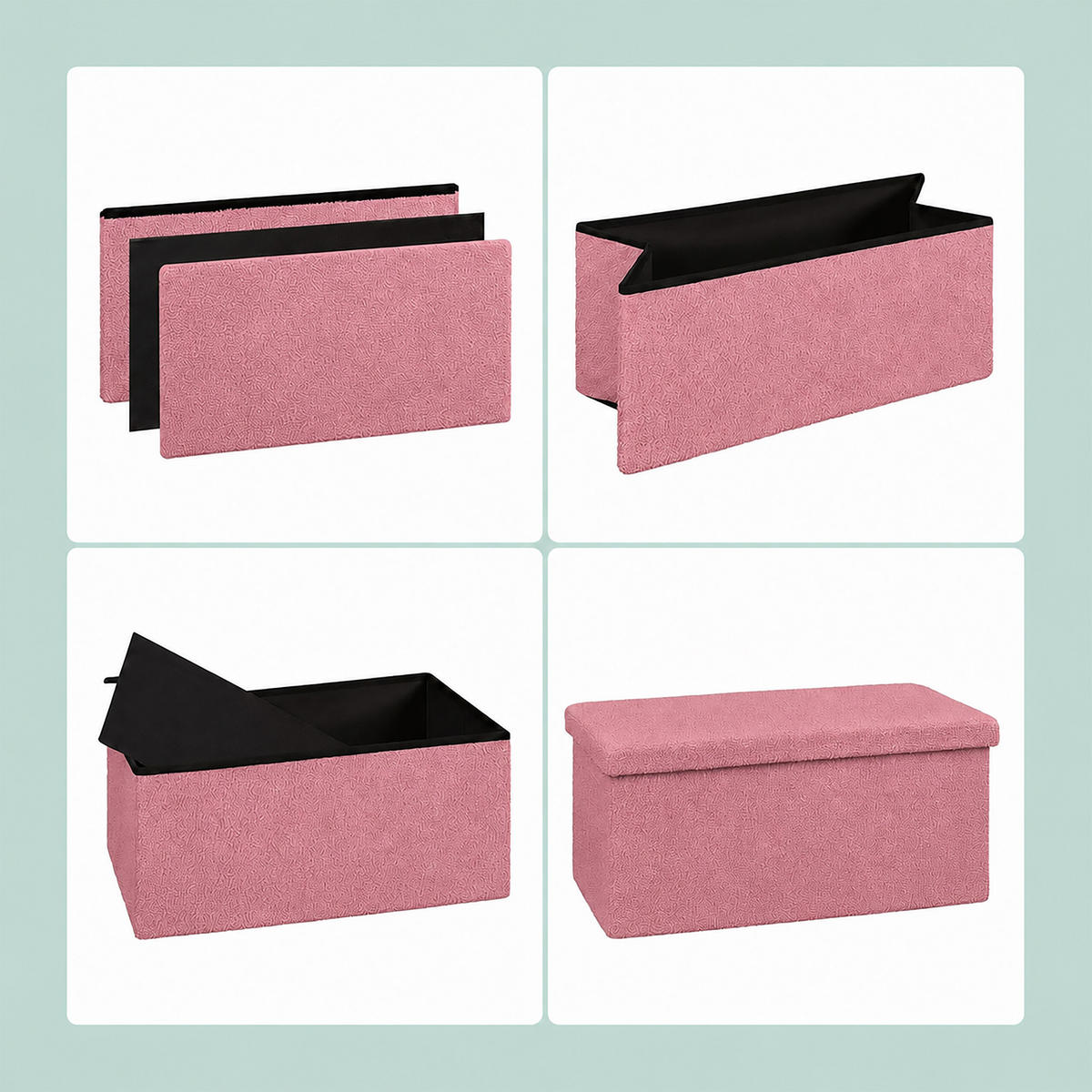 BÄNK Gammelrosa teddytyg förvaring - Pink, Träbaserade material/Textil (76/38/38cm) - Relaxdays