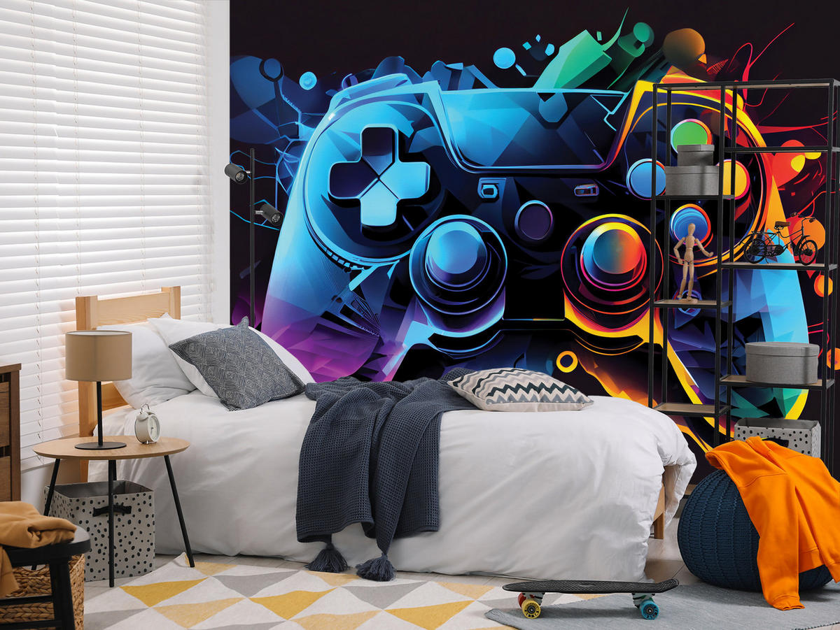 FOTOTAPETE Gamecontroller Abstraktion Moderne Muster 350x256 - Gelb/Rot, Papier (350/256cm) - Muralo