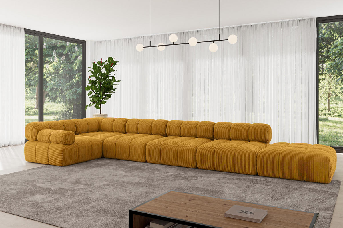 ECKSOFA modulares Sofa Felto-L3 - 475x190x70 cm Senfgelb Cord - Currygelb, Holzwerkstoff/Textil (475/190cm) - ALTDECOR