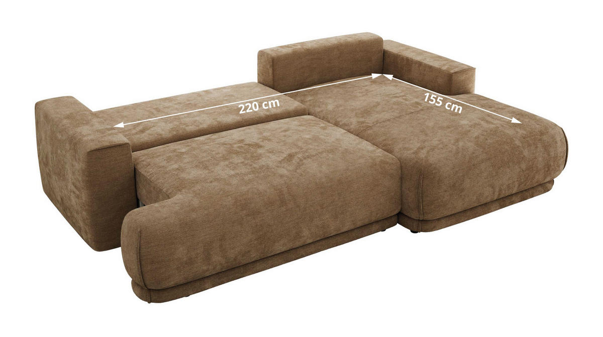 ECKSCHLAFSOFA RINA L Braun Schenille glatt - links - Schwarz/Braun, Kunststoff/Textil (267/170cm) - MKS