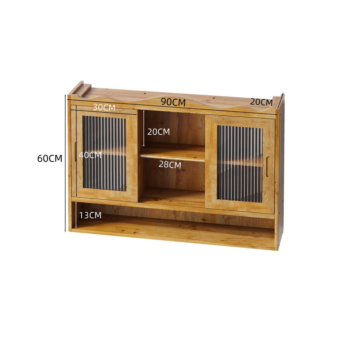 HÄNGESCHRANK 90/20/60 cm natur aus Massivholz und Glas mit Schiebetüren - Naturfarben, Glas (90/60/20cm) - OKWISH