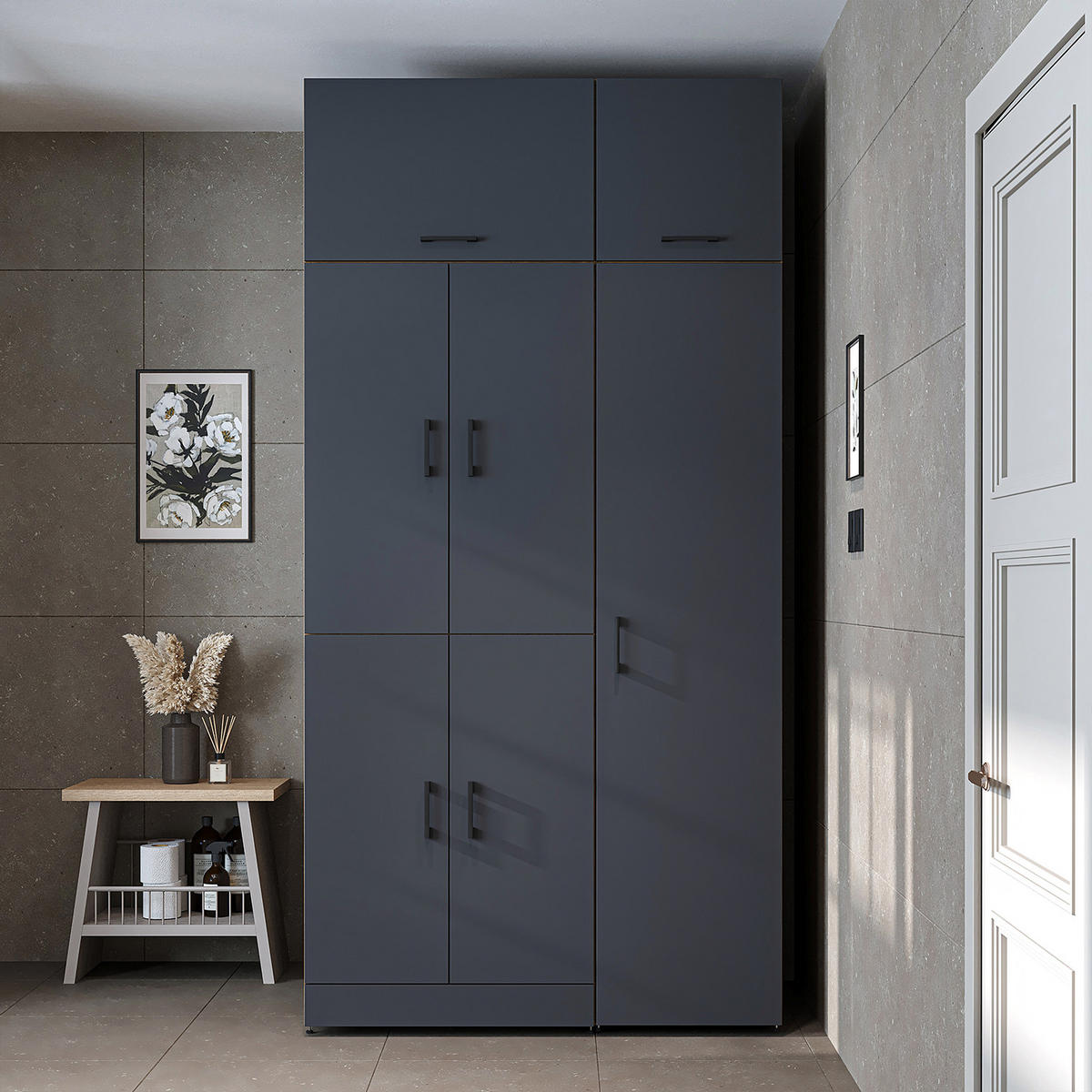 WASCHMASCHINENSCHRANK DORA-I 115cm Breit, 230cm Hoch - Anthrazit, Holzwerkstoff (115/230/73.8cm)