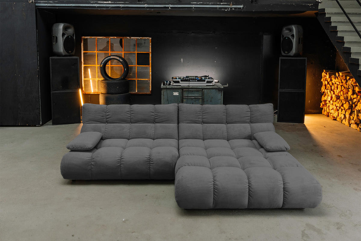 ECKSOFA VIVIEN Anthrazit Cord - Anthrazit/Schwarz, Kunststoff/Textil (290/178cm) - KAWOLA