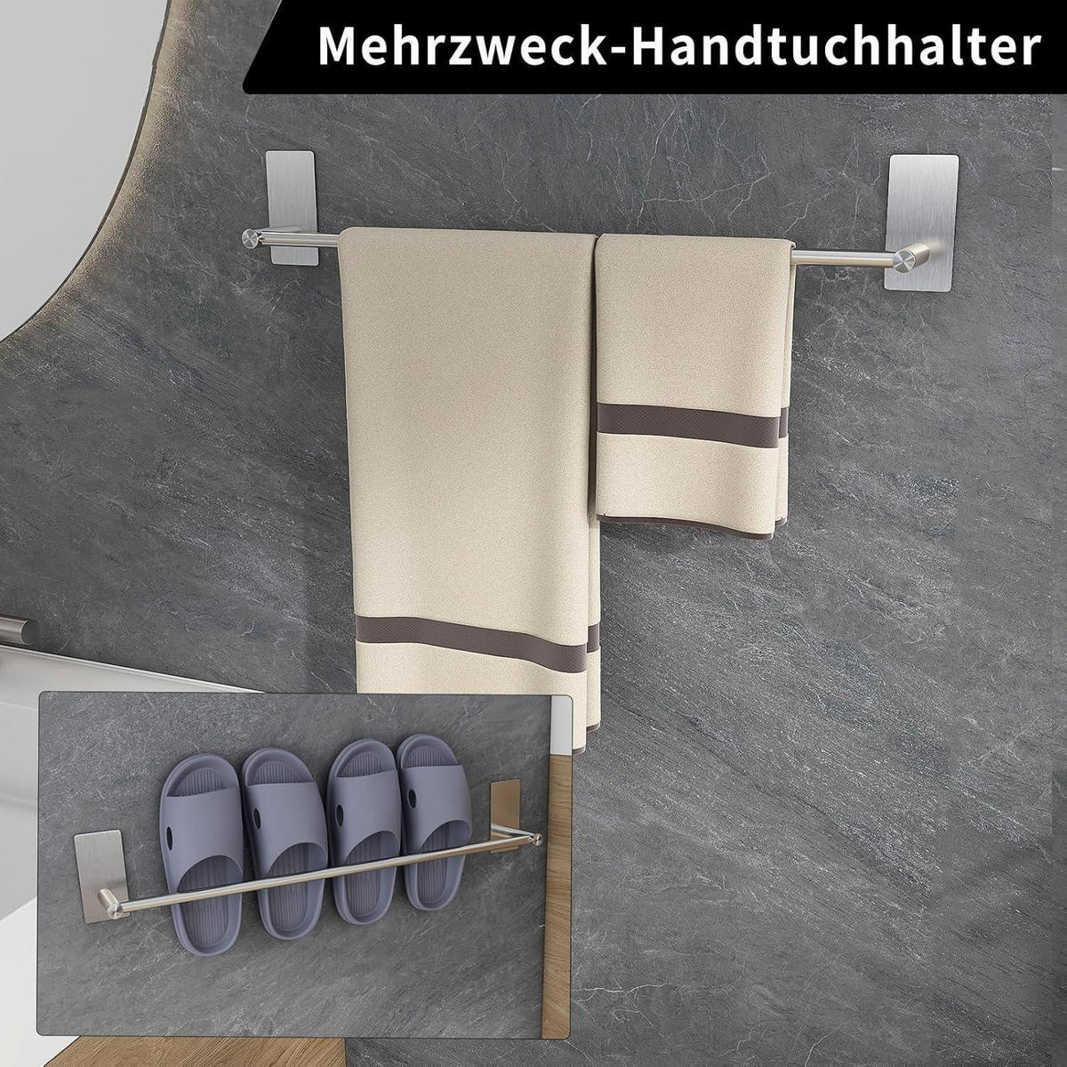 HANDTUCHHALTER zum Kleben 50 cm Edelstahl Silber - Silberfarben, Metall (5/9/50cm)