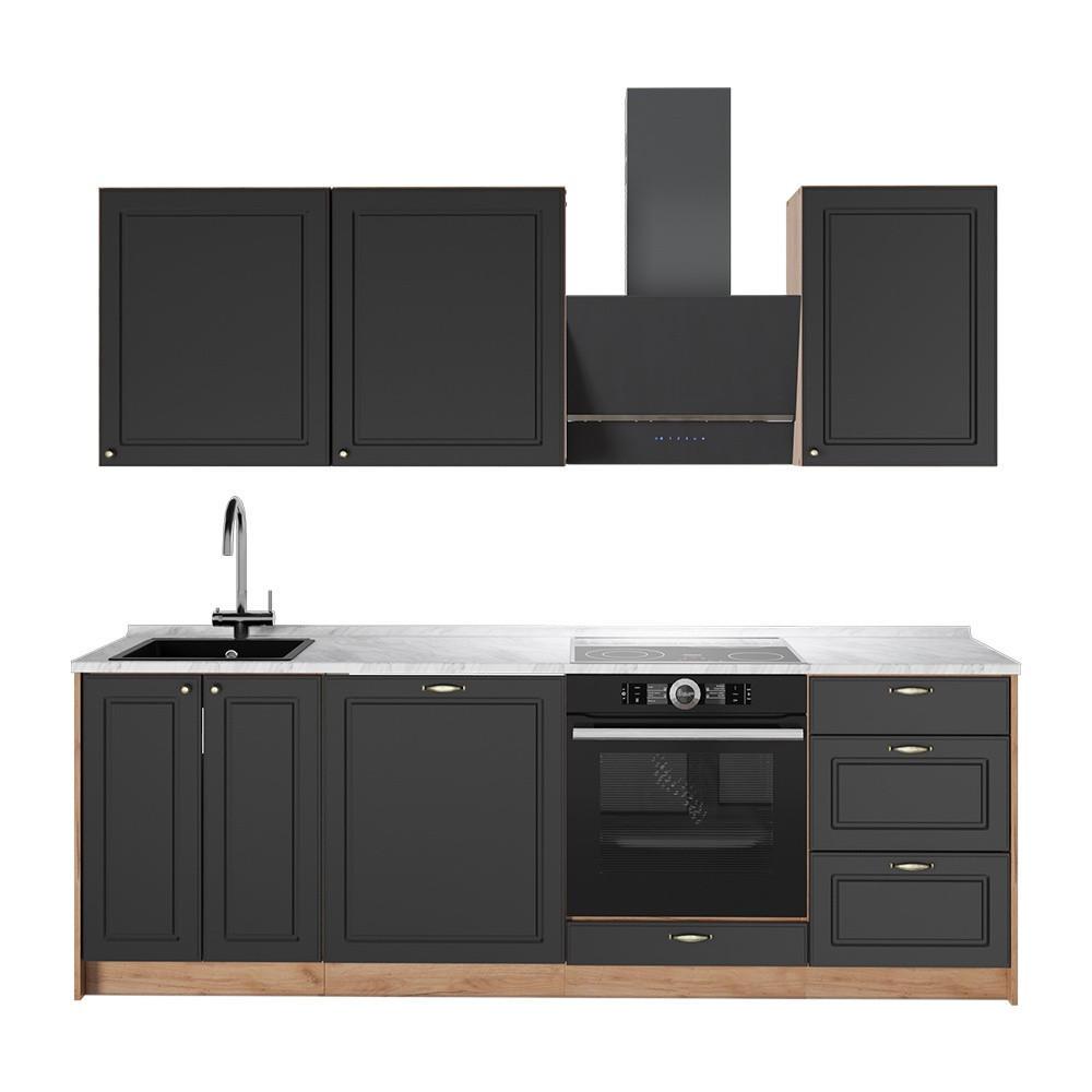 KUCHYNKA Fame-Line, Antracitovo-zlatý vidiecky dom/Dub Goldkraft, 230 cm, AP Marble - dub medový/antracitová, kompozitné drevo (230/206.8/60cm) - Vicco
