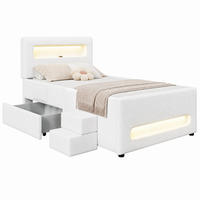 BETT mit Treppe, Schublade und LED 90x200 cm PU Weiß - Weiß, Holz (90/200cm) - Meubliv