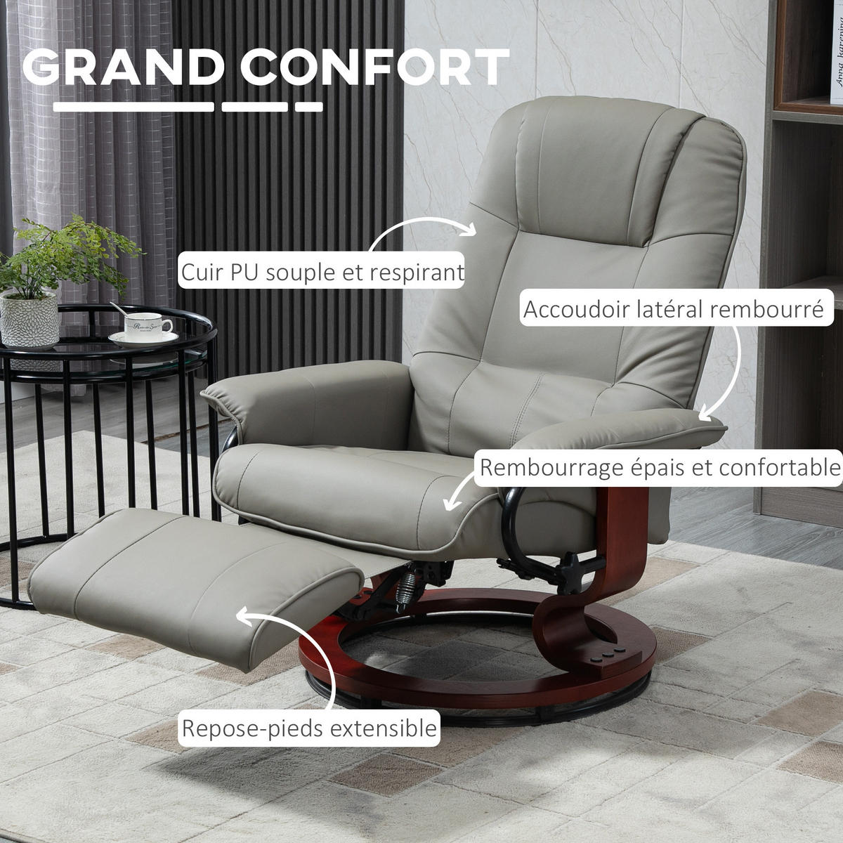 MASSAGESESSEL DE-15372 145° neigbar mit Fußstütze und 360° Drehung Grau - Grau, Metall (220.98/254/198.12cm) - ComfortXL