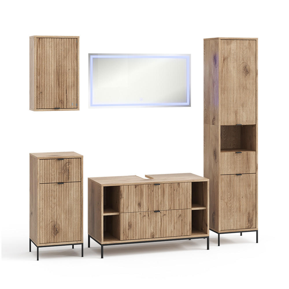 BADMÖBEL-SET Eliza Viking Oak 5 Teile - Eichefarben, Holzwerkstoff (100/63/45.1cm) - Vicco