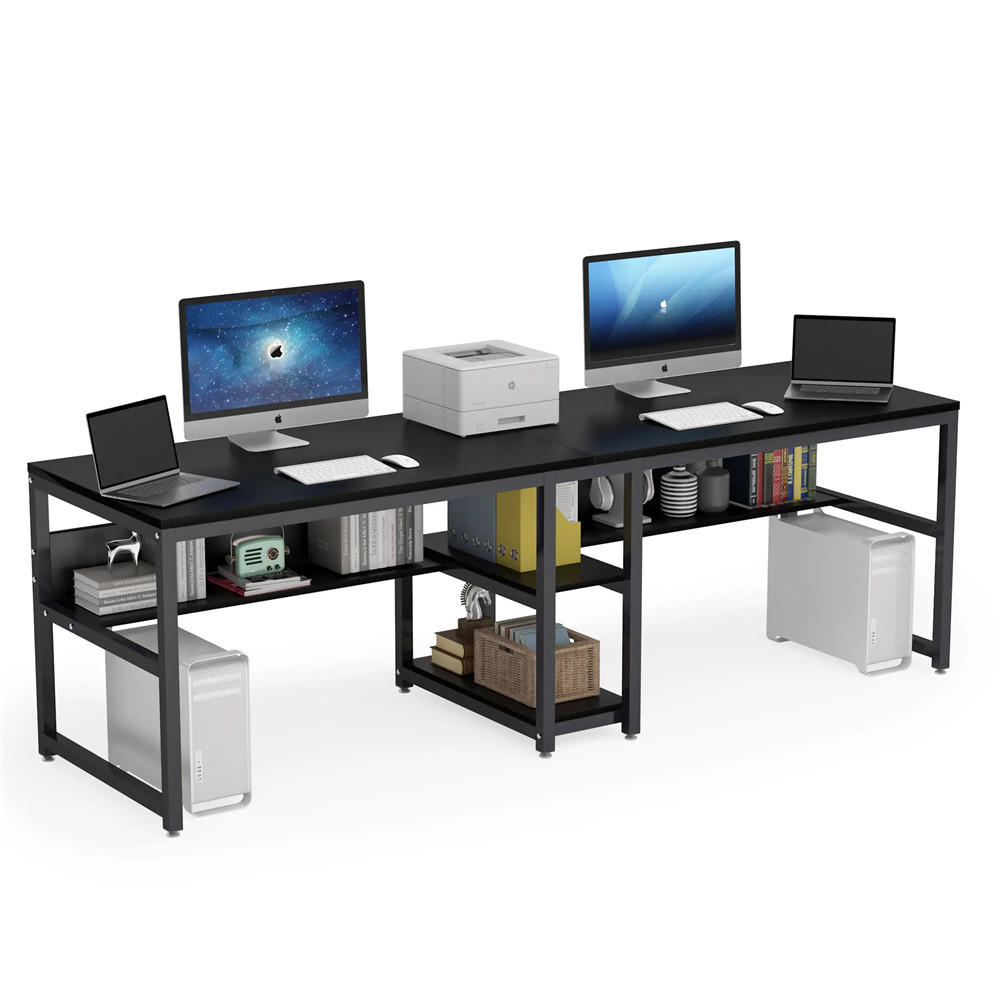SCHREIBTISCH 200/60/75 cm Doppel Computertisch 2 Personen - Schwarz, Metall (200/60/75cm) - Kaket