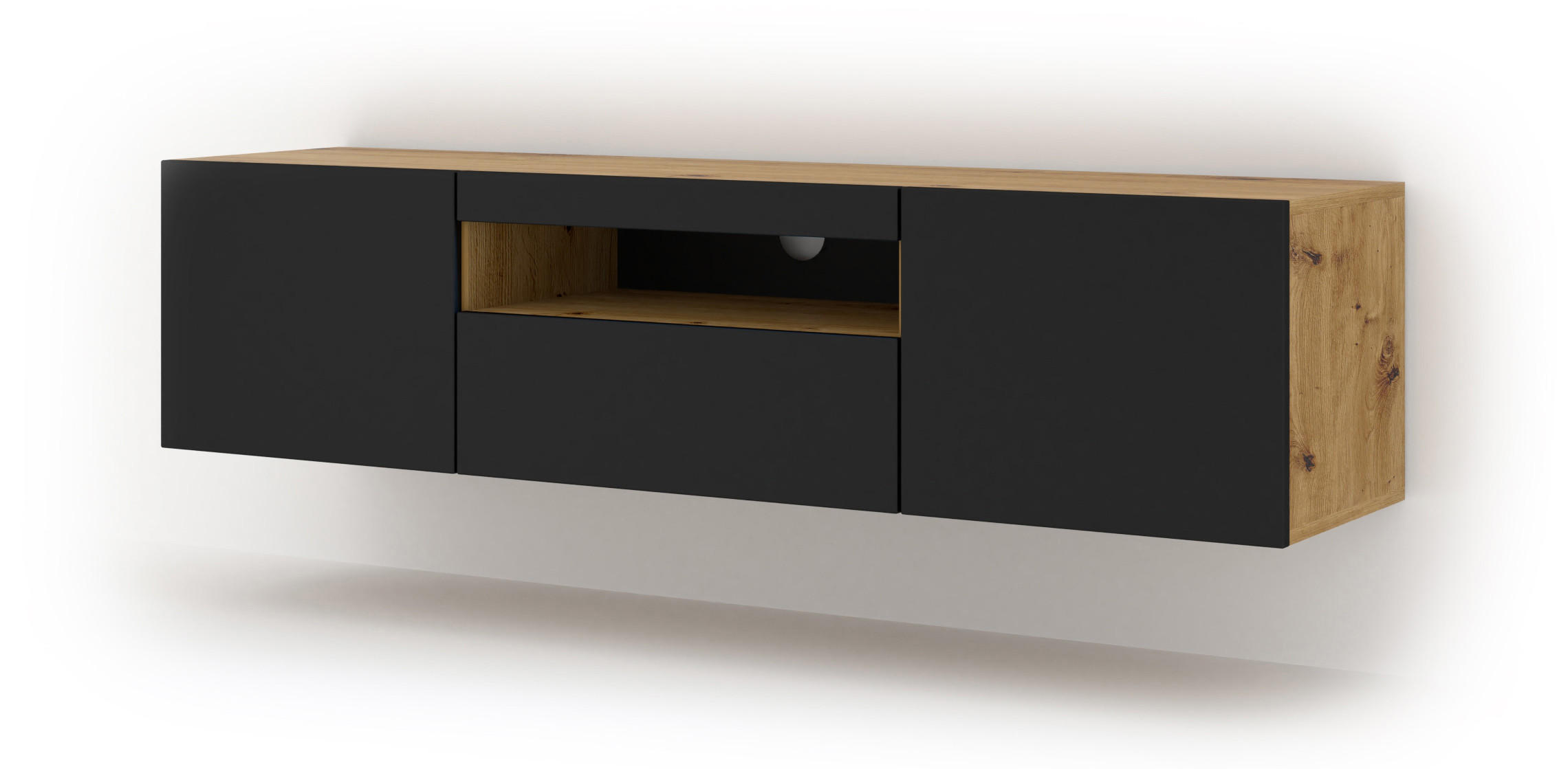TV LOWBOARD Artisan Eiche, Schwarz 150/42/37 - Schwarz/Eiche Artisan, Holzwerkstoff (150/42/37cm) - RAUMHIRSCH FURNITURE