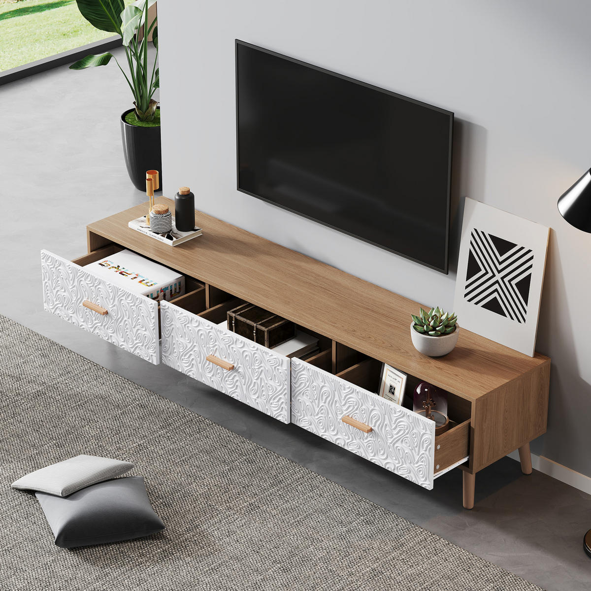 TV-SCHRANK mit 3 Schubladen 150 x 39 x 35 cm Weiß/Holz - Weiß, Holzwerkstoff (35/39/150cm) - Beauniv