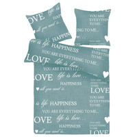 BETTWÄSCHE Baumwolle 2-teilig 135x200/80x80cm Love Happiness - Türkis, Textil (135/200cm) - Bestlivings