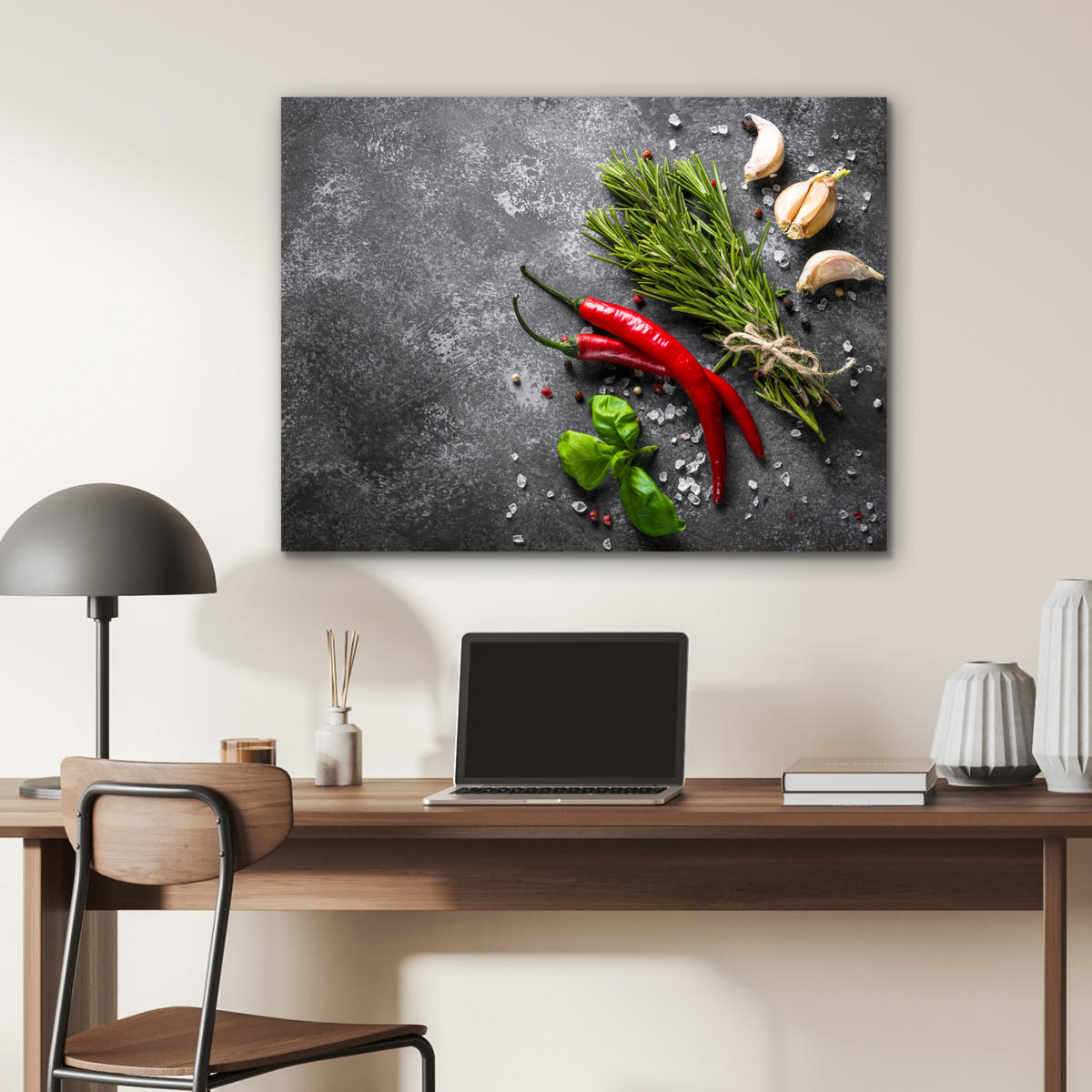 METALLBILD Pfeffer - Kräuter - Gewürze - Beton 80x60 cm - Dunkelgrau, Metall (80/60cm) - MuchoWow
