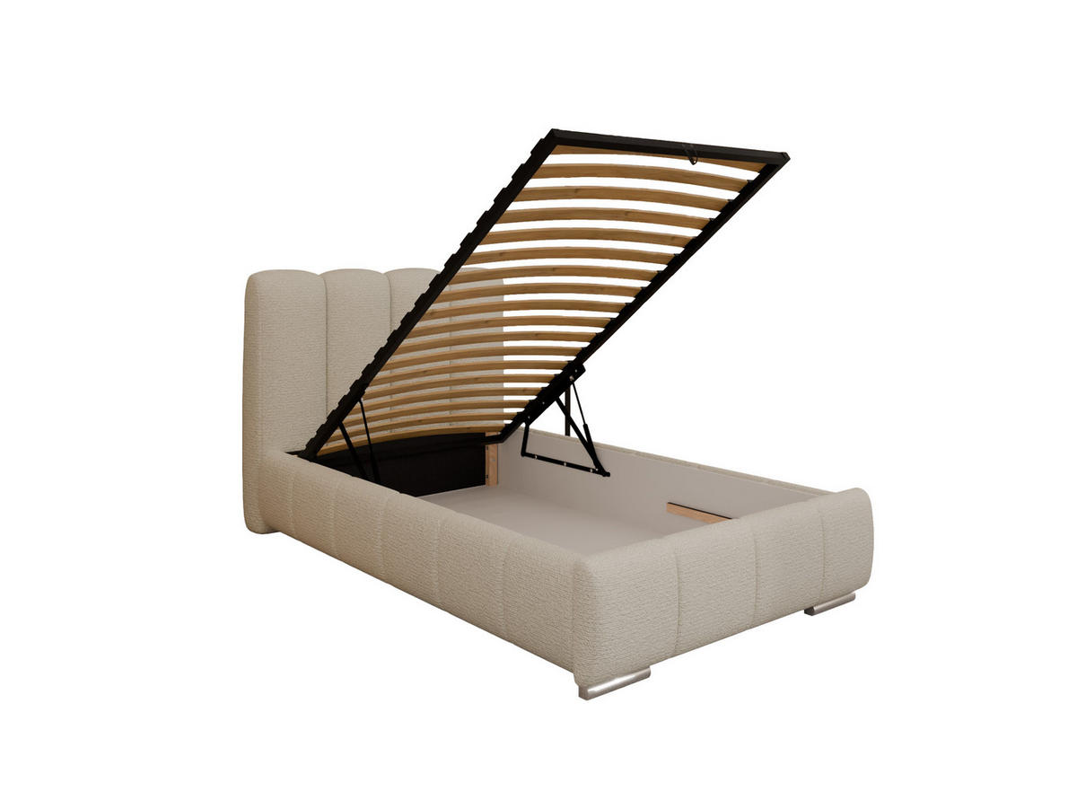 POLSTERBETT ZAIRA 100 x 200 cm mit Bettkasten und Lattenrost, 7-Zonen-Taschenfederkernmatratze CIRA (24 cm) – Hellbeige - Beige, Holz (100/200cm) - Panda Möbel