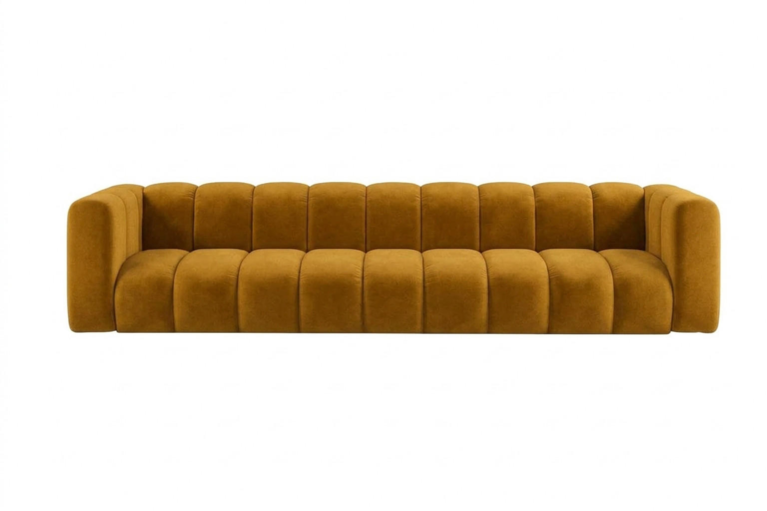 SOFA 5-Sitzer Modulares, Velvet-Stoff Riviera, Senffarbe, GRAND - Gelb, Holz (314/70/89cm) - Kaiser Möbel
