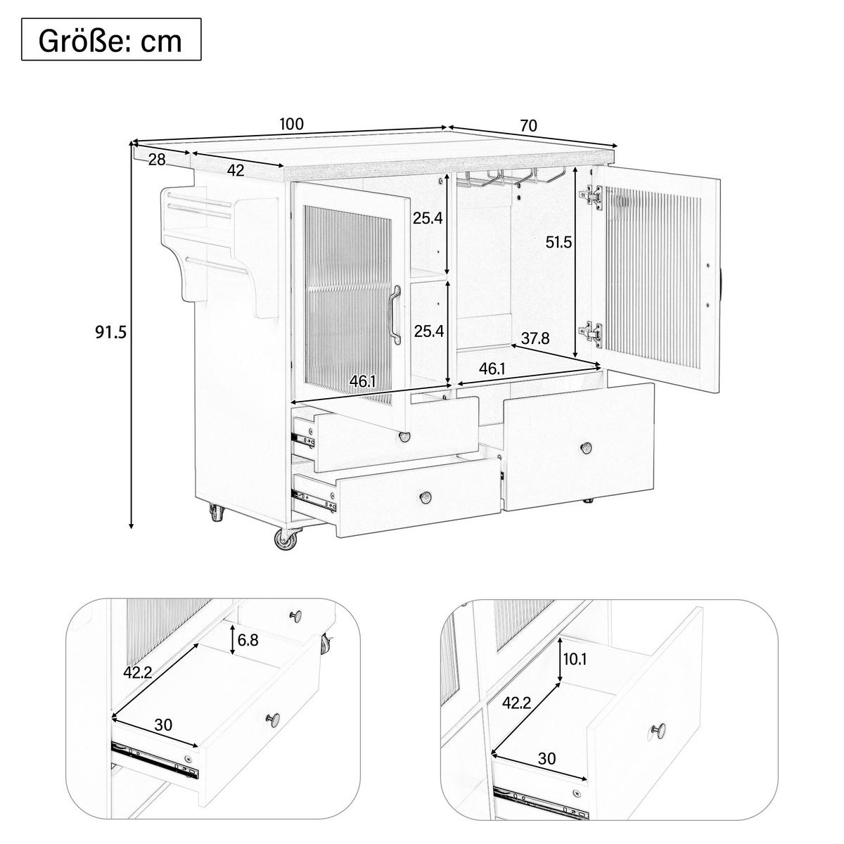 KÜCHENINSEL Mobile 100cm in Weiß & Natur - Weiß, Holzwerkstoff (100/92/42cm) - Urban Meuble