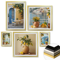 WANDBILDER 5er Set - 50x50 cm & 20x30 cm & 40x60 cm Goldrahmen - Meereslandschaften, Zitronen, Fenster - Goldfarben, Kunststoff (40/60cm) - ArtPrintCave