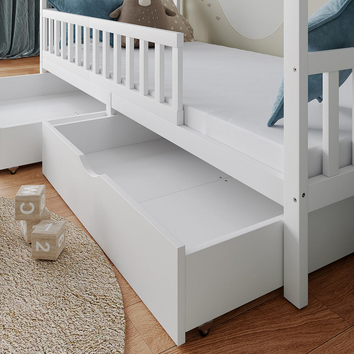 HAUSBETT Franka Weiß 90x200 cm mit 2 Schubladen und Matratze - Weiß, Holzwerkstoff (90/200cm) - VitaliSpa