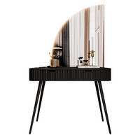 SCHMINKTISCH ZAIRA-QS mit LED Spiegel Linke Schwarz - Schwarz, Holzwerkstoff (103/80/49cm) - Lookway