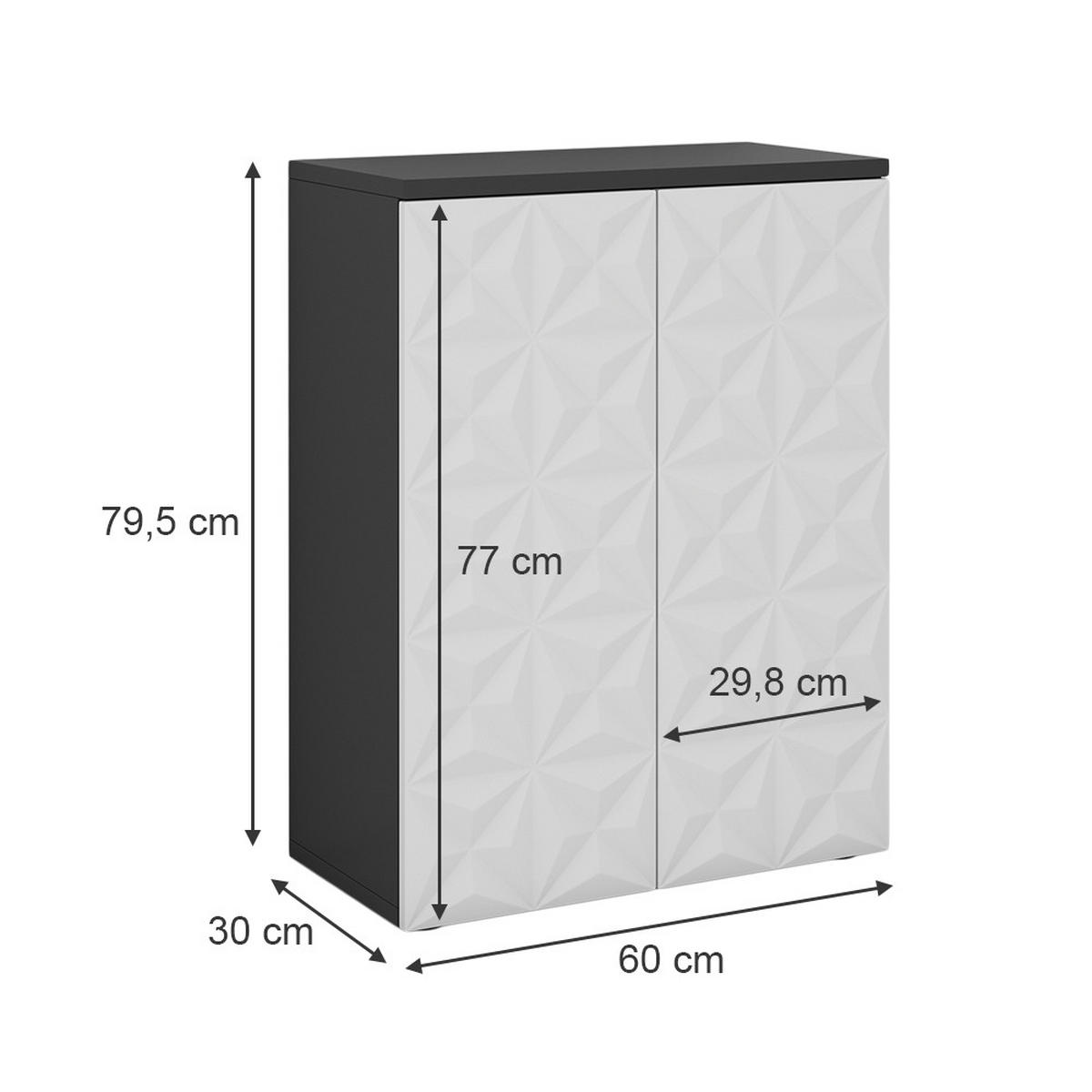 MIDISCHRANK Edge Schwarz 60 x 79.5 cm mit 2 Türen und 3 Fächer - Schwarz/Weiß, Holzwerkstoff (60/79.5/30cm) - Vicco