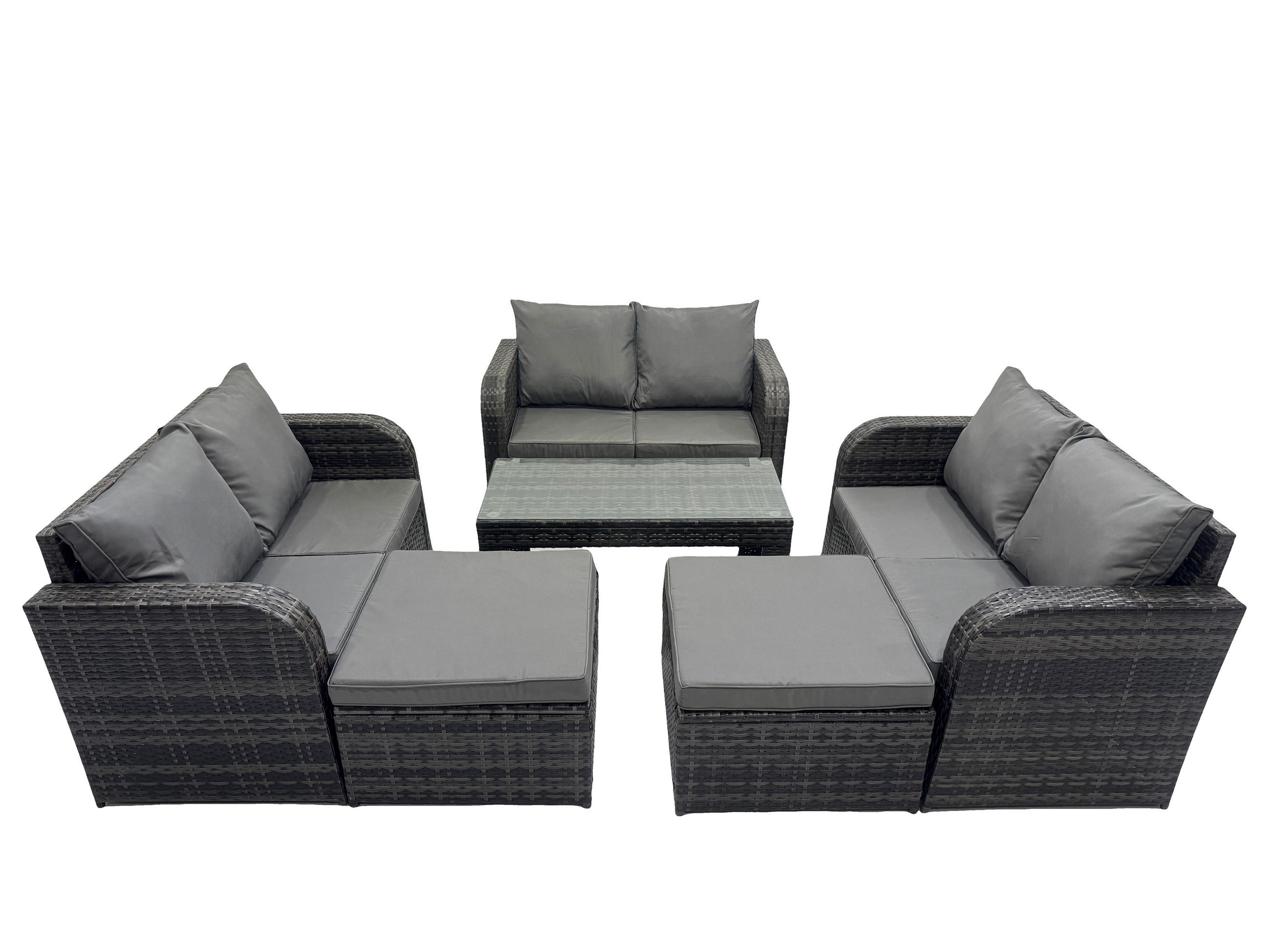 GARTENMÖBEL SET mit Sofa Polyrattan 8-Sitzer Dunkelgrau - Dunkelgrau/Grau, Glas/Kunststoff - Fimous