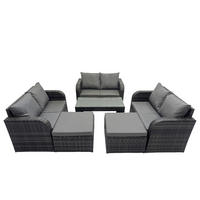 GARTENMÖBEL SET mit Sofa Polyrattan 8-Sitzer Dunkelgrau - Dunkelgrau/Grau, Glas/Kunststoff - Fimous