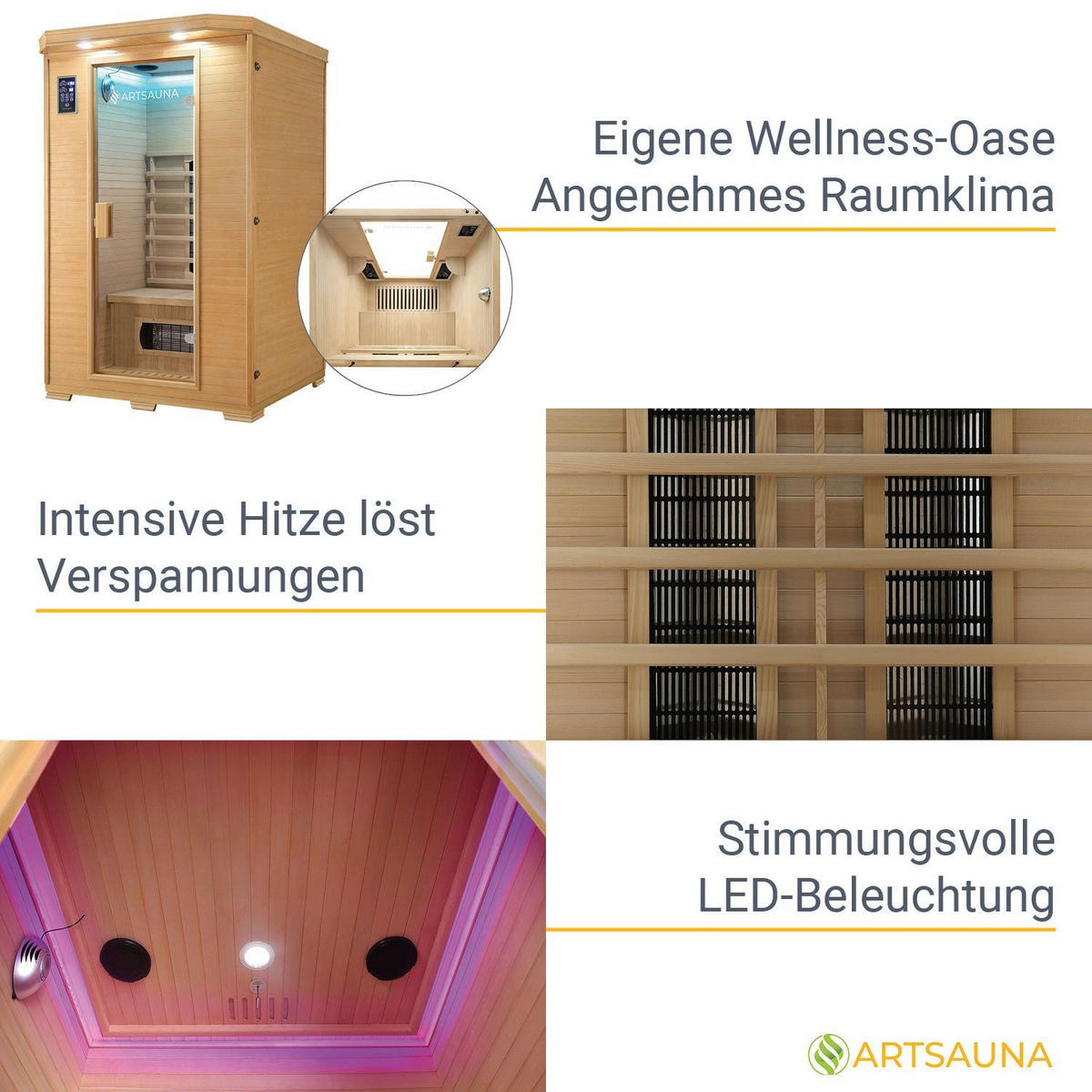 INFRAROTKABINE Oslo mit Keramikstrahlern & Hemlockholz - Naturfarben, Holz (120/190/100cm) - Artsauna