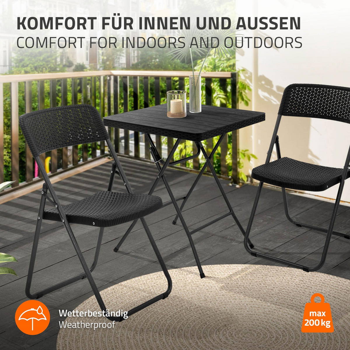 KLAPPSTUHL 2er Set Rattan-Optik Schwarz Kunststoff Metall - Dunkelgrau, Metall (51/82/46cm) - ECD-Germany