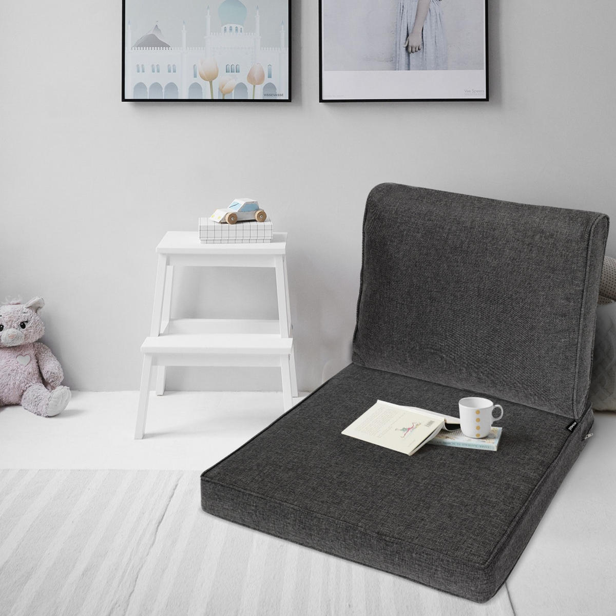 LOUNGEKISSEN Ilano Outdoor Sitz 70x70x8cm mit Rücken 70x40x15cm Graphitgrau (2tlg) - Graphitfarben, Textil (70/70cm) - BoMoe
