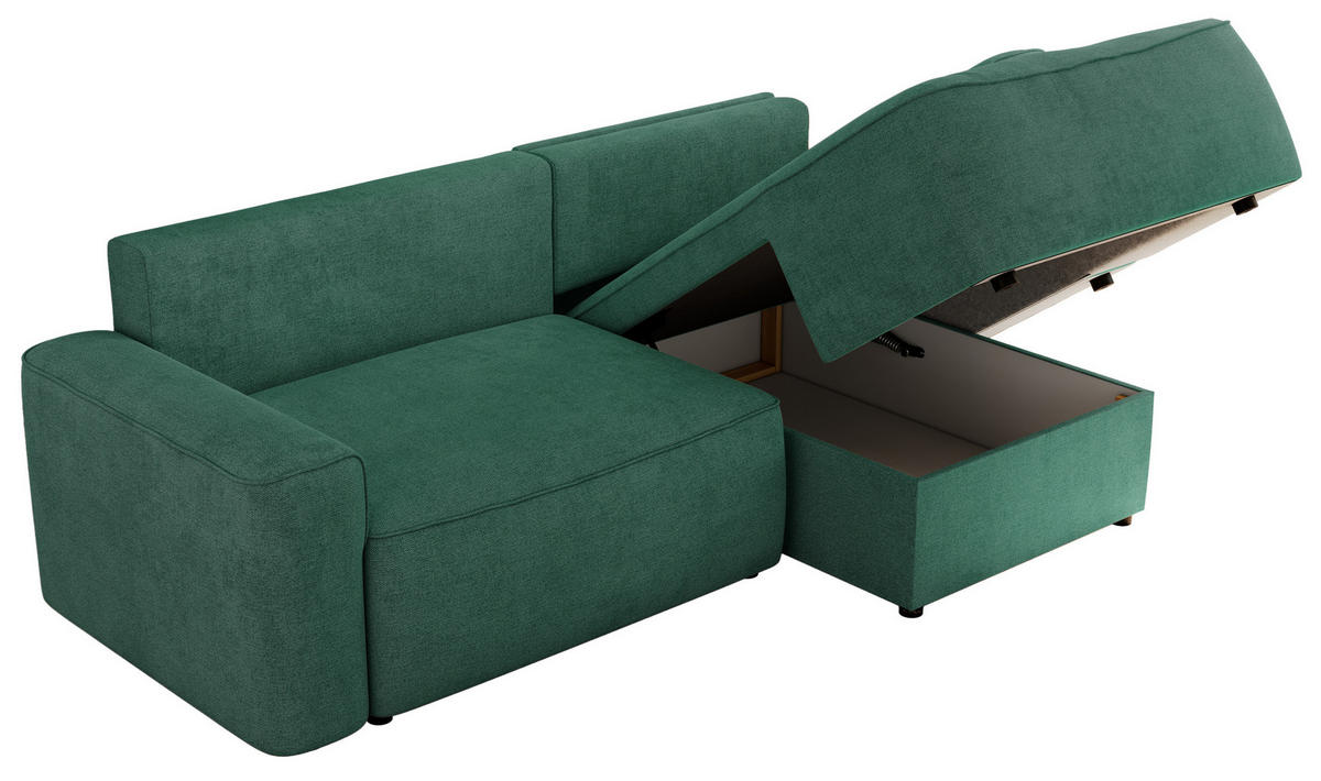 ECKSOFA BELLUNO L Grün Strukture - Rechts - Schwarz/Grün, Textil (233/144cm) - MKS