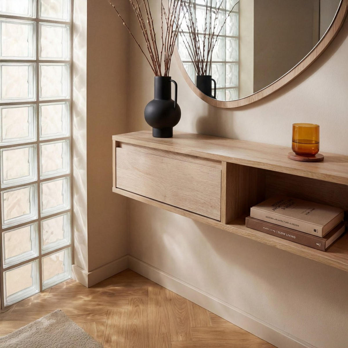 KONSOLE SCHWEBENDES ELEMENT IM FLUR Oslo Natürlich 80 cm x 20 cm - Naturfarben, Holzwerkstoff (80/20/25cm) - Klast Home
