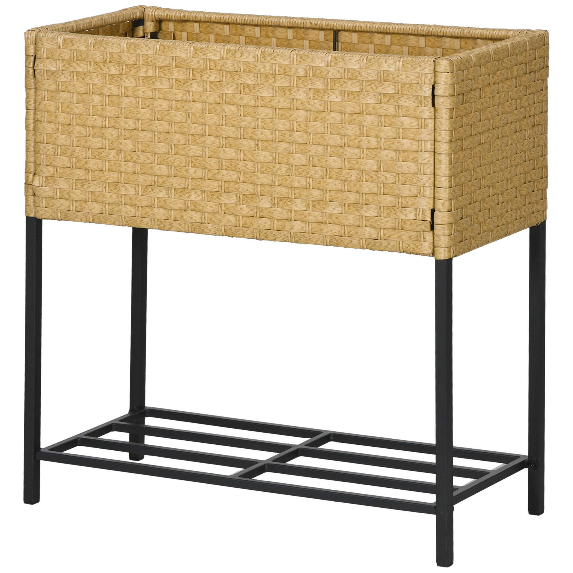 POLY Rattan, Hochbeet, Blumenkasten - Sandfarben, Metall (30/72/70cm) - Outsunny