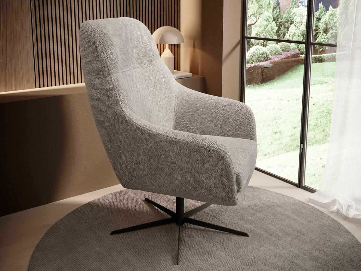 RELAXSESSEL Collection Drehstuhl CUBO – komfortabel, drehbar, modernes Design, 76x97x76 cm, Farbe - Hellgrau/Schwarz, Holz/Textil (76/97/76cm) - DomoHome
