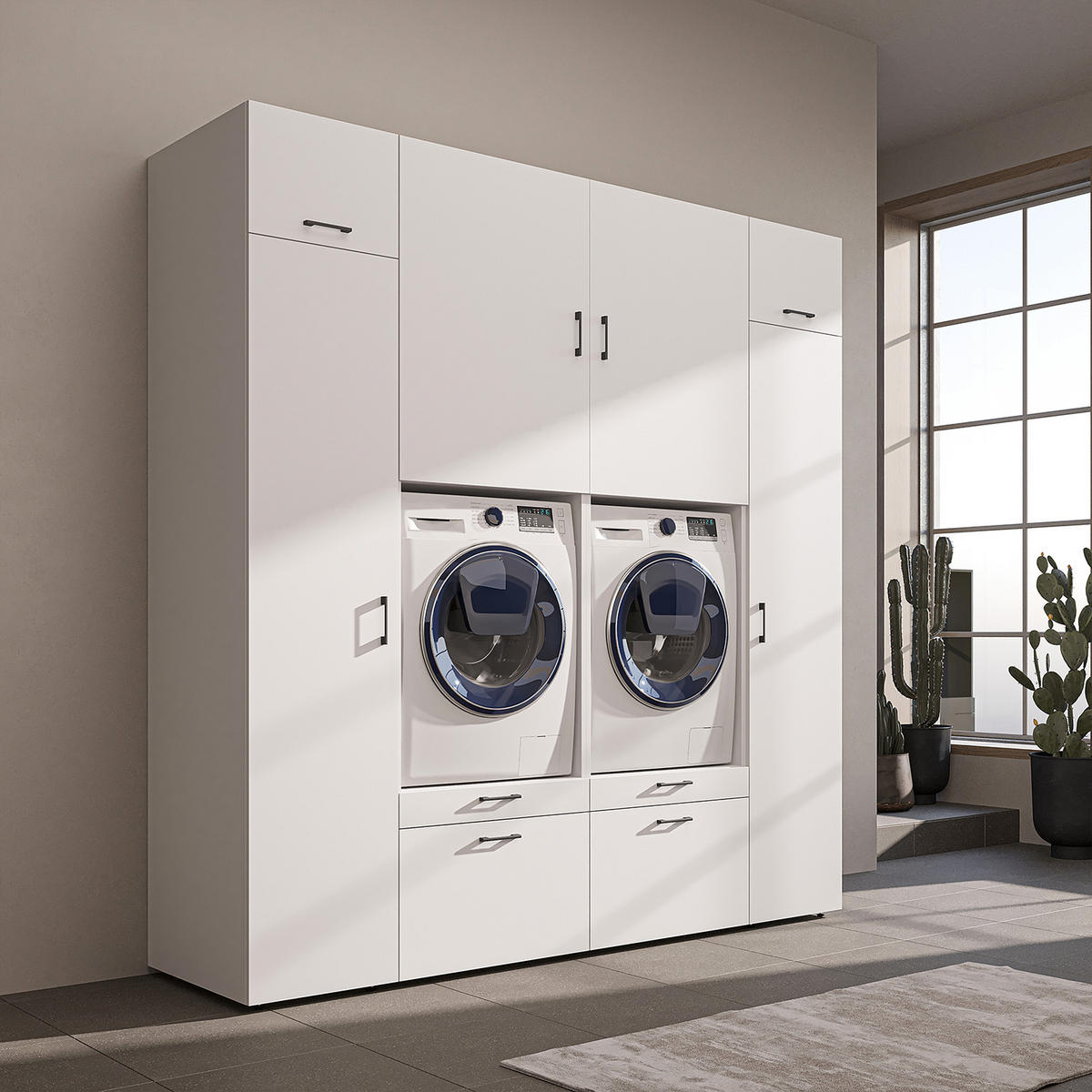 WASCHMASCHINENSCHRANK Serie 2 224cm Breit, 240cm Hoch - Weiß, Holzwerkstoff (224/240/67cm)