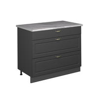 KÜCHENUNTERSCHRANK Fame-Line, Anthrazit-Gold Landhaus/Anthrazit, 100 cm, AP Marmor - Anthrazit, Holzwerkstoff (100/82/60cm) - Vicco