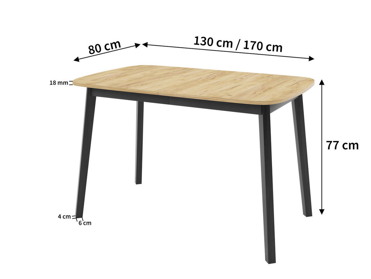 ESSTISCH NICO S Ausziehbar 130 - 170 / 80 x 77 cm - Goldfarben/Schwarz, Holz (130/80/77cm) - MASSENO