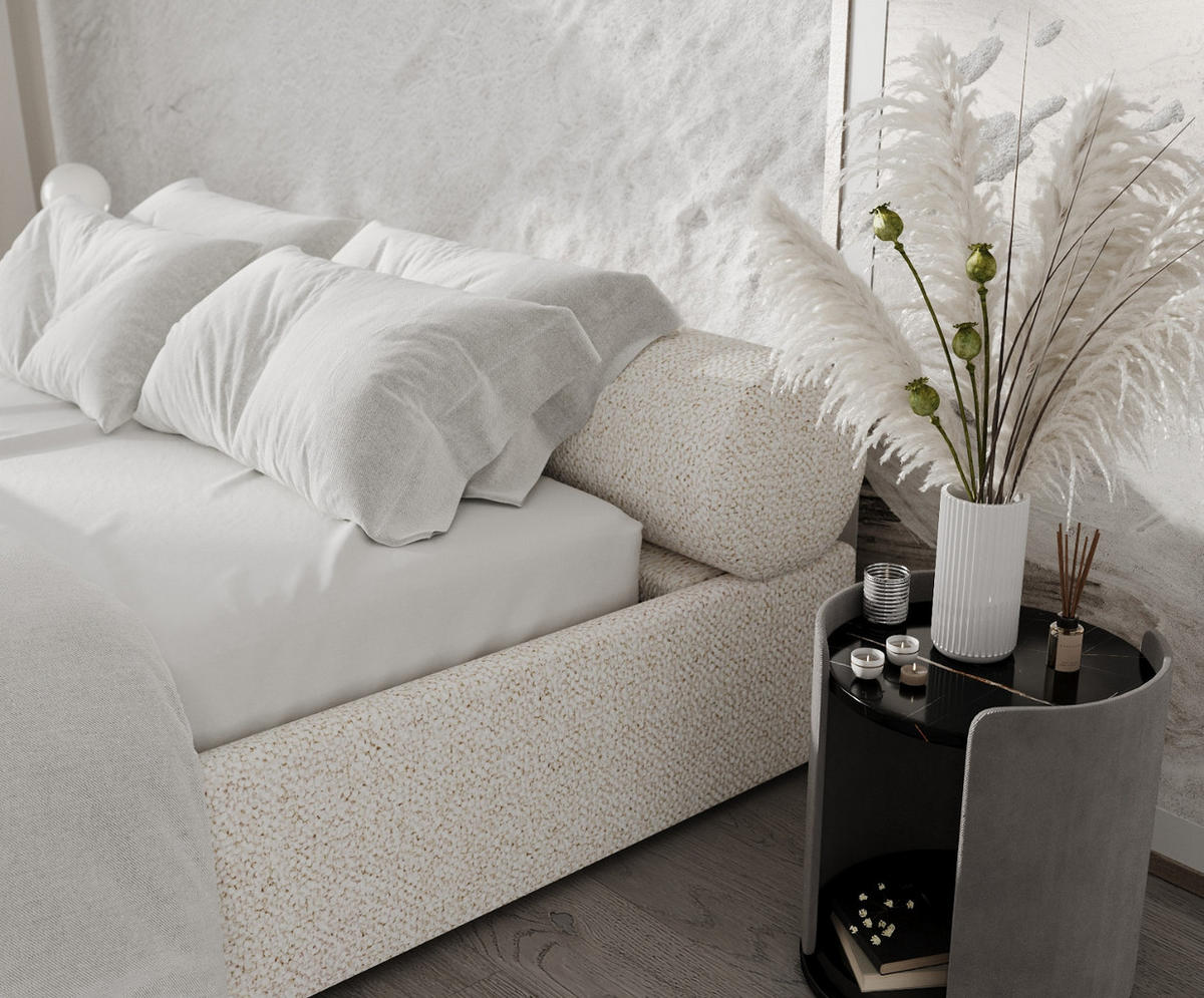 POLSTERBETT Solvo mit Stauraum 200/200 cm Creme im Blur Stoff - Creme/Schwarz, Holz/Holzwerkstoff (200/200cm) - AltaBeds