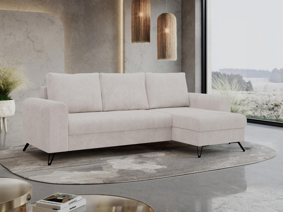 ECKSOFA Hugo Cord Weiß - Schwarz/Weiß, Textil/Metall (242/140cm) - MKS