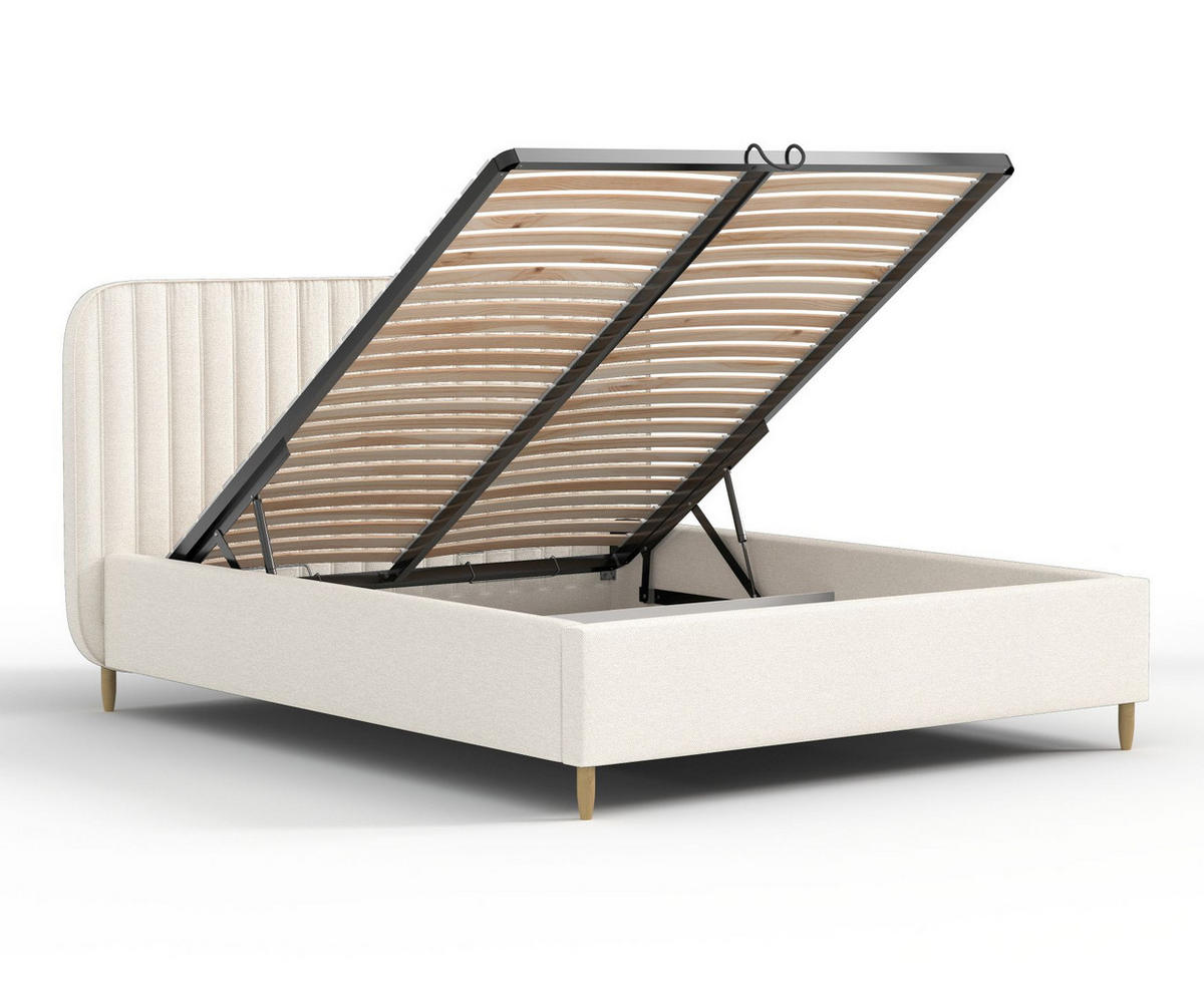 POLSTERBETT Noto Creme 140/200 cm im Webstoff - Creme/Naturfarben, Holz/Holzwerkstoff (140/200cm) - Maison de Reve