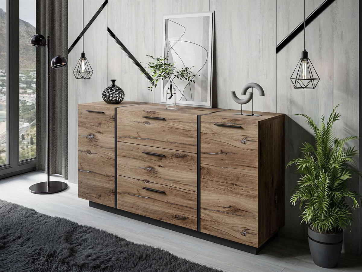 SIDEBOARD mit Schubladen ONYX LOFT - Eichefarben/Schwarz, Holzwerkstoff (158/81/41.3cm) - Lookway