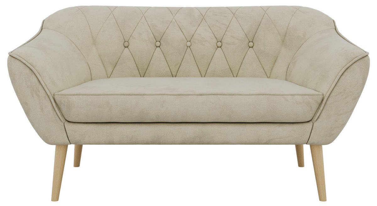 2-SITZER-SOFA PIRS - Beige Velvet - Holzbeine - Beige/Buchefarben, Holzwerkstoff/Textil (140/75/74cm) - MKS