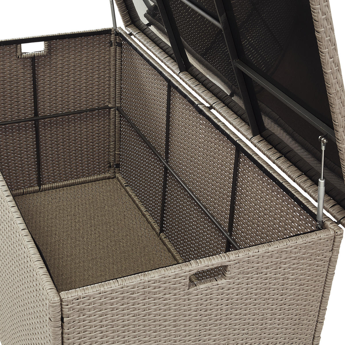 AUFLAGENBOX Rattan taupe 155/75 cm Modena - Beige/Schwarz, Kunststoff (155/80/75cm) - Beliani