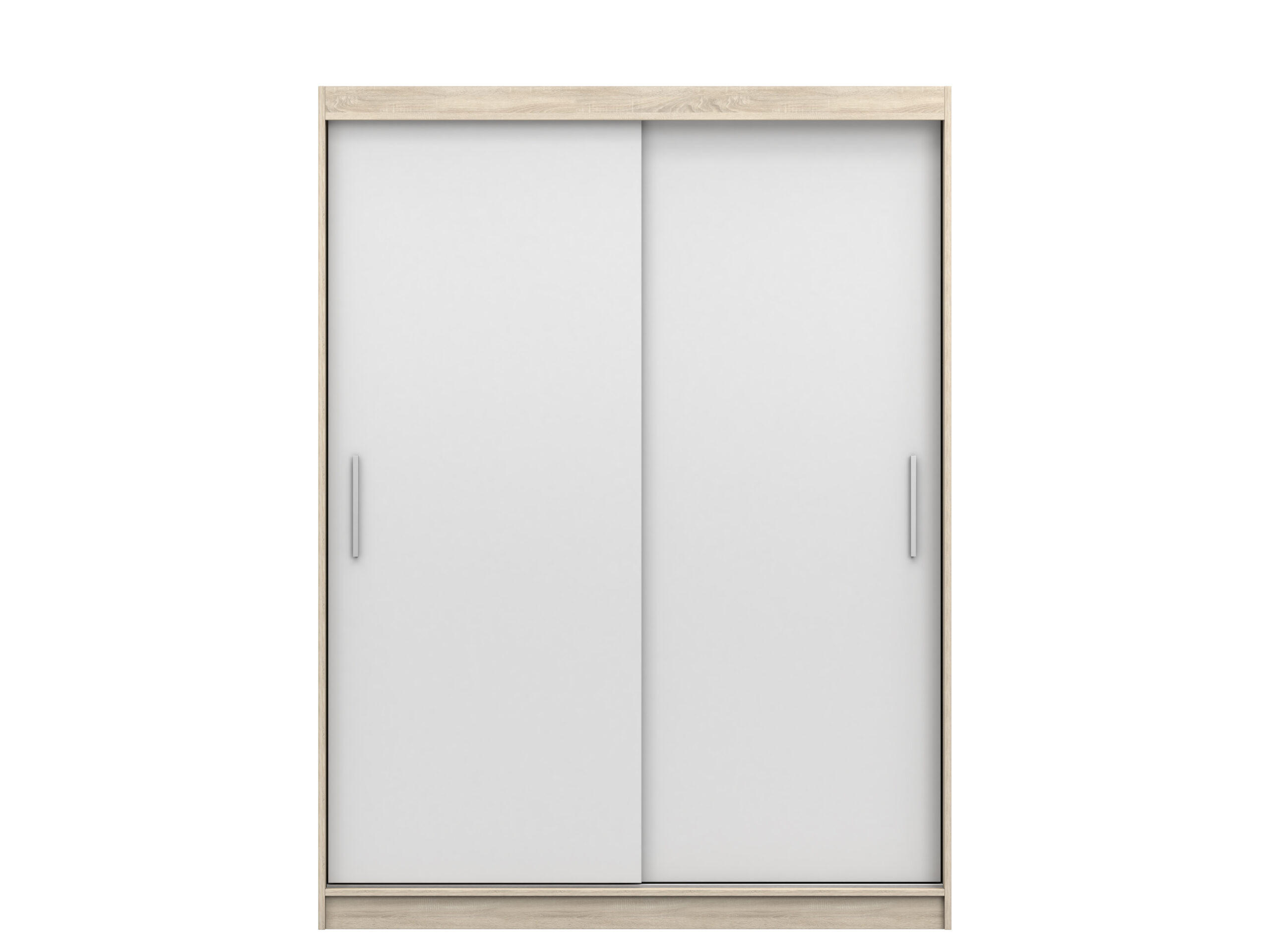 SCHIEBETÜRENSCHRANK -LARA 04 (Sonoma + Weiß) - Weiß/Sonoma Eiche, Holzwerkstoff/Metall (150/200/61cm) - Möblo