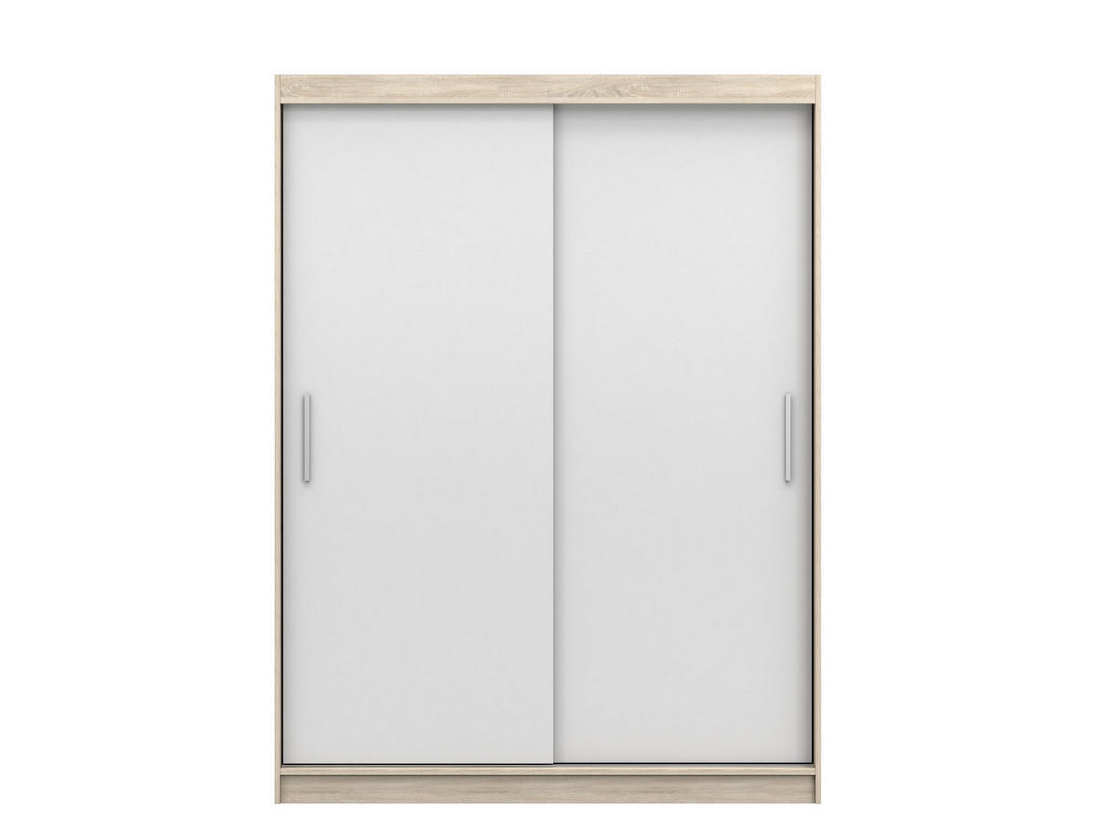 SCHIEBETÜRENSCHRANK -LARA 04 (Sonoma + Weiß) - Weiß/Sonoma Eiche, Holzwerkstoff/Metall (150/200/61cm) - Möblo