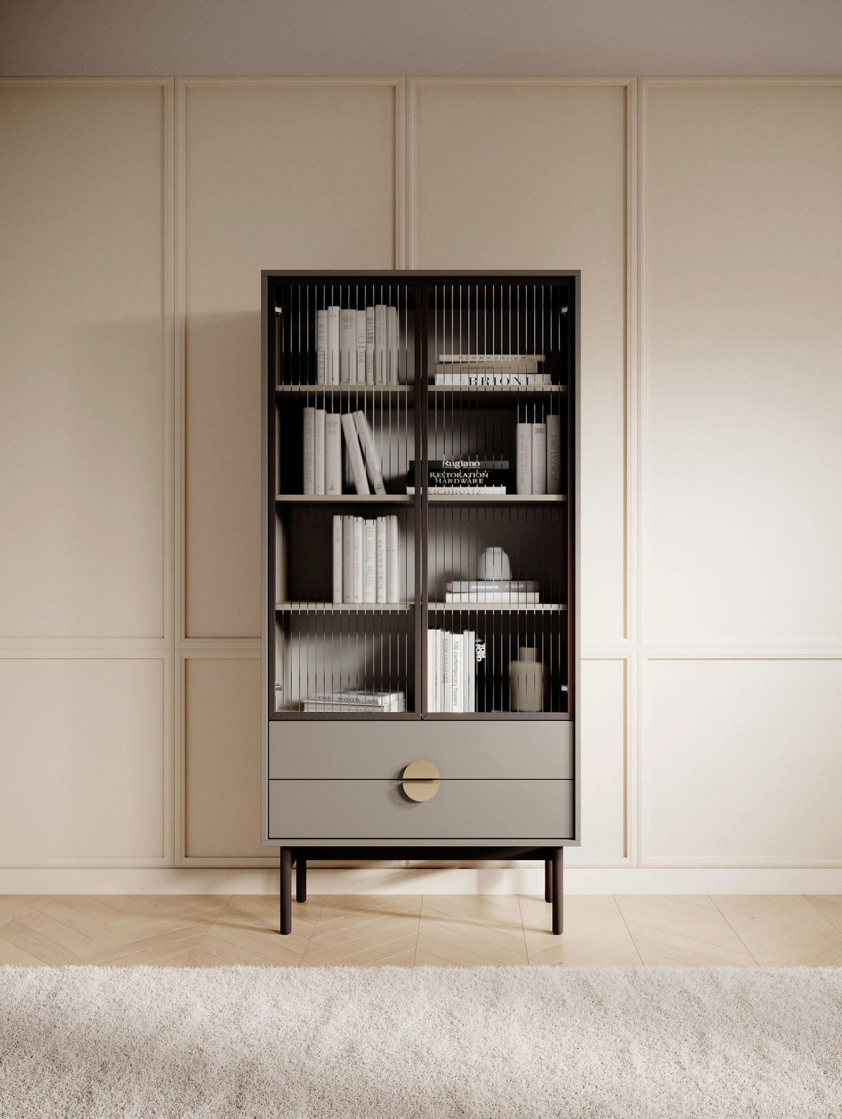 VITRINE Stoon II Steingrau 85 cm - šedá/černá, kov/kompozitní dřevo (85/179/41cm) - Selsey