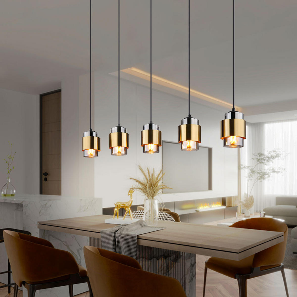 LED HÄNGELEUCHTE Metall Glas Grau 5-flammig - Grau, Glas (105/10/150cm) - Globo Lighting