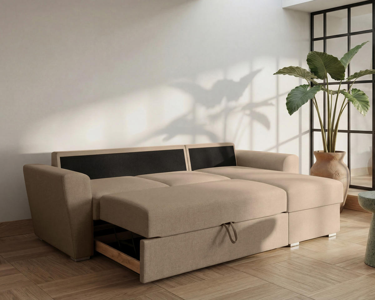 ECKSOFA Bellano Ecksofa L-Form- links oder rechts montierbar, braun - Braun, Holz (243/156cm) - Homesy