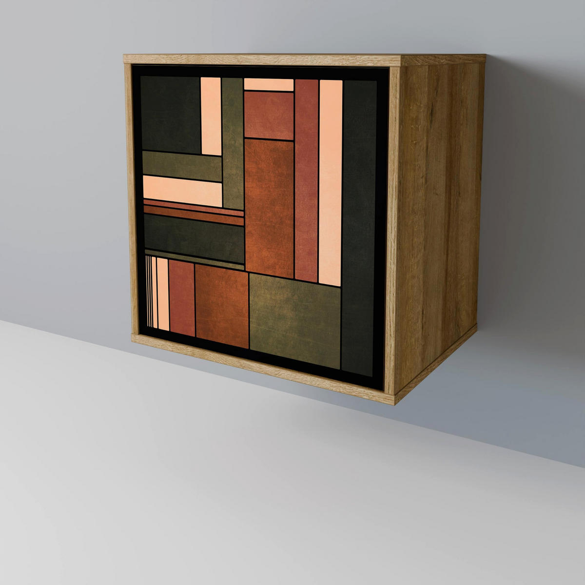 SIDEBOARD FIGURES OF NATURE, Eichefarben, 57,5x42x70,5 cm, Schwarze Metall-Sternfüße - Eichefarben/Multicolor, Holzwerkstoff/Metall (57.5/70.5/42cm) - SpaceRebels