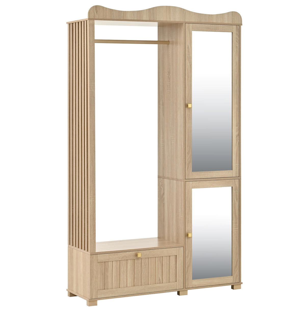 GARDEROBENSCHRANK 115,5/38,5/194,5 cm mit Spiegel, offener Kleiderstange und Schublade, Eichefarben - Eichefarben, Holzwerkstoff (115.5/194.5/38.5cm) - Redom