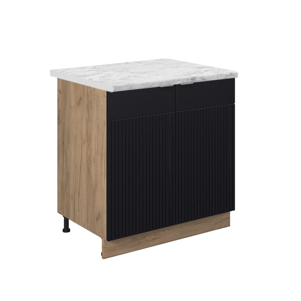 SPÜLENUNTERSCHRANK Fame-Line, Schwarz gestreift, 80 cm, AP Marmor - Eiche Wotan/Schwarz, Holzwerkstoff (80/82/60cm) - Vicco